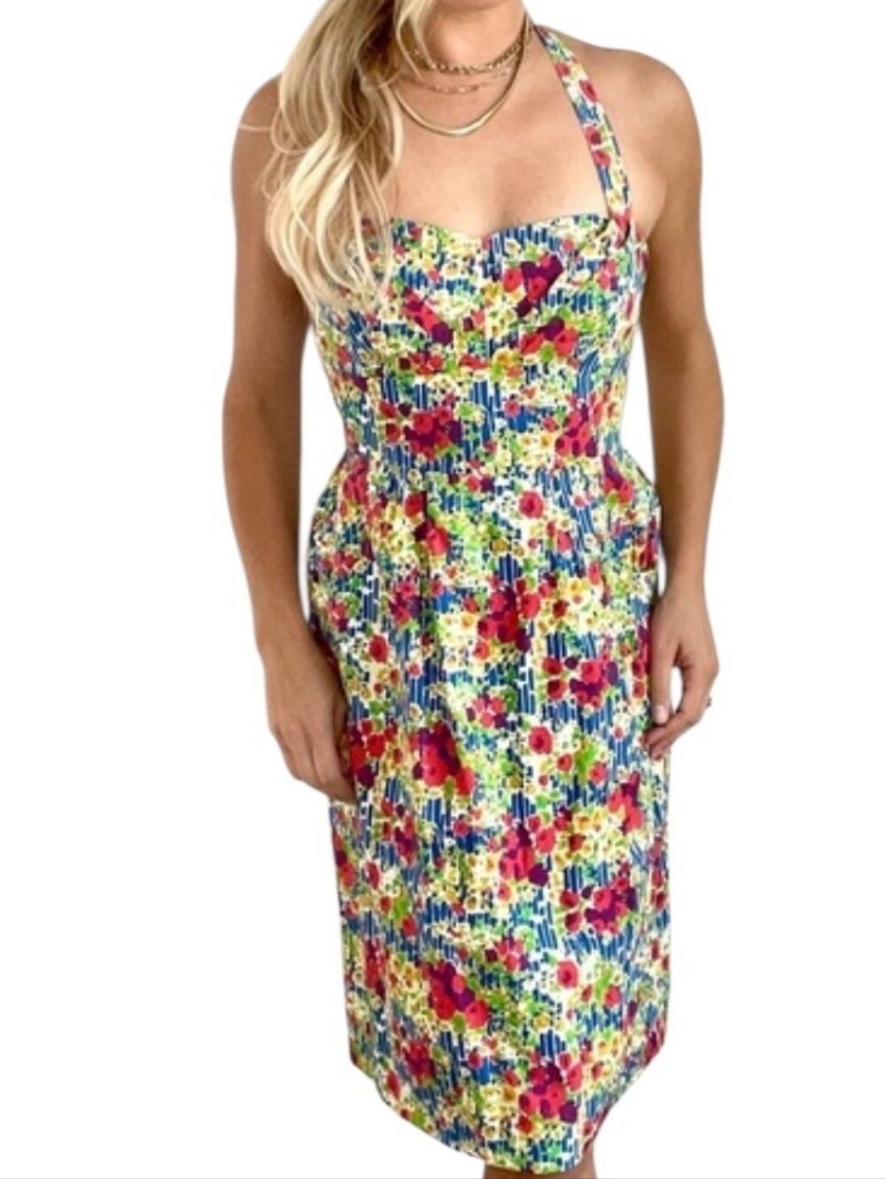 Anthropologie Girl From Savoy Floral Halter Midi Dress Sweetheart Neck Boho Sz S